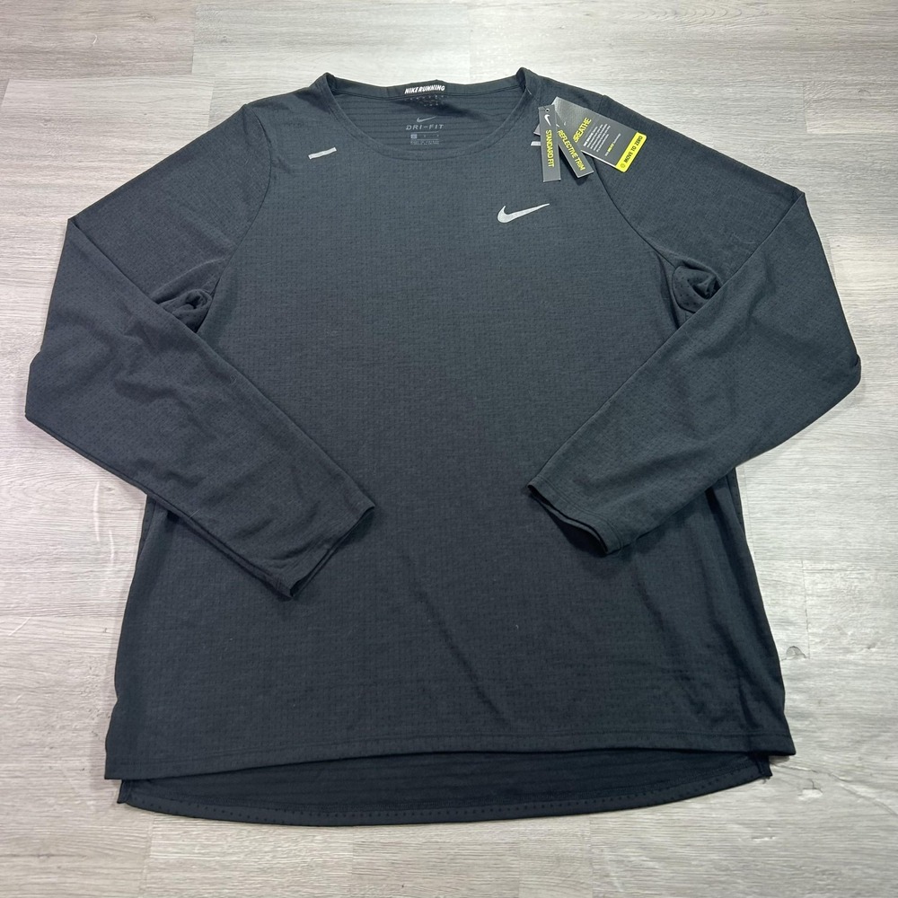 NEW Nike Dri-FIT Running Shirt Mens Large Black Long Sleeve Top CJ5424-010